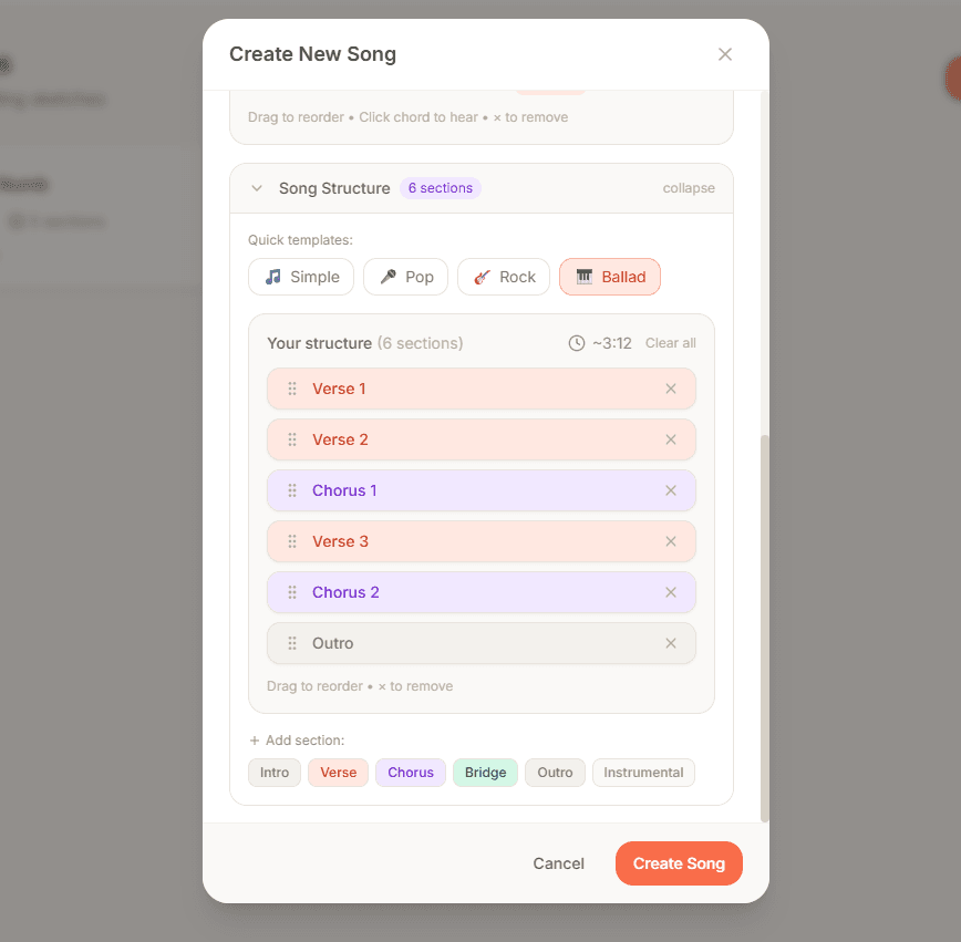 Melodoodle song structure with sections